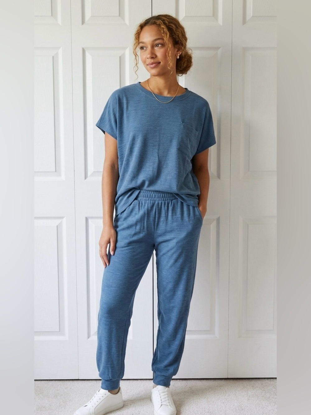 263 NWT Zenana Dusty Blue Relaxed Pocket Tee & Jogger Set